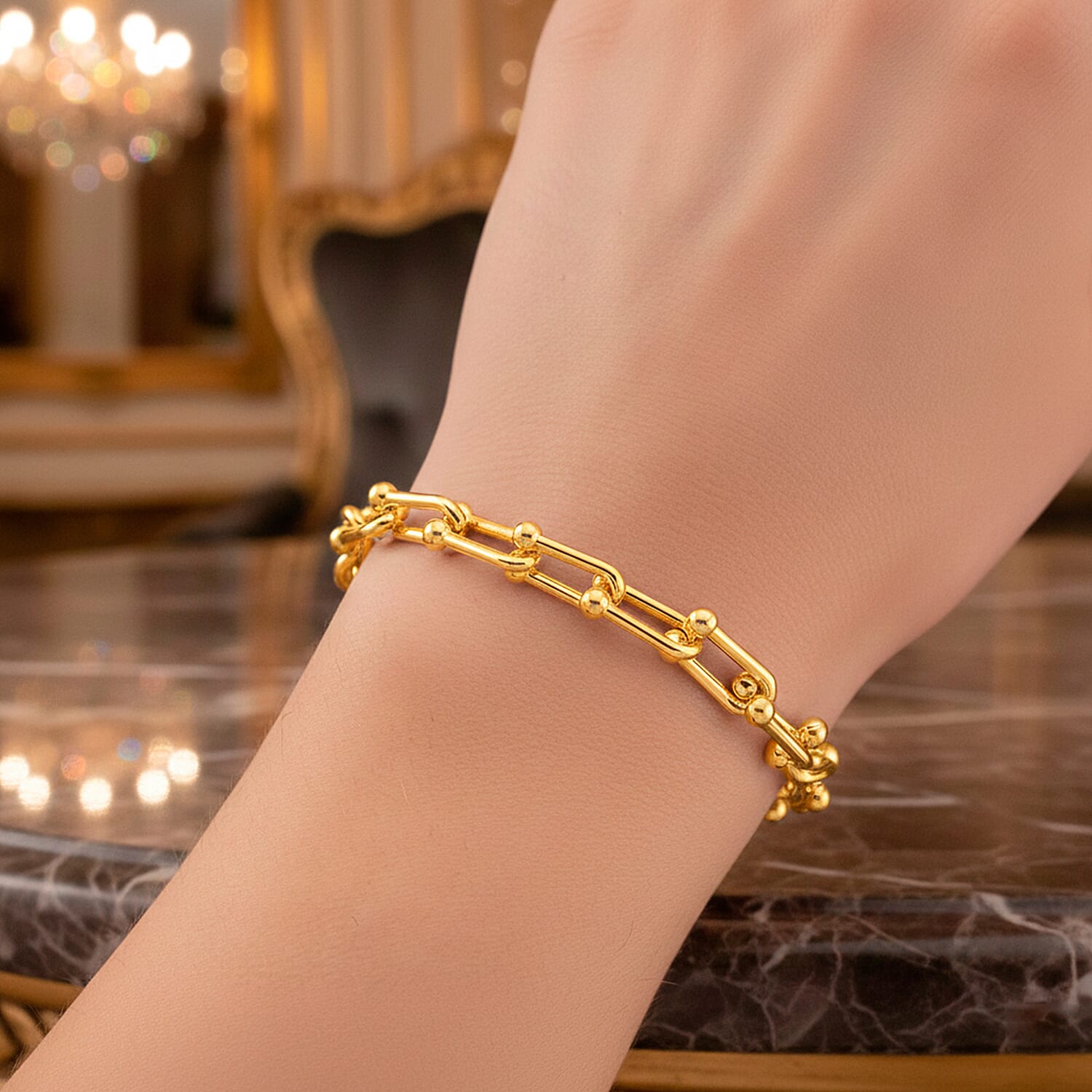 Glamour and Glitz Jewellery Set - Moissanite Yellow O-lay Studs, Industrial Link Yellow Overlay Necklace and Bracelet, Floral Harmany Bangle, South Sea Color Golden Shell Pearl Necklace and Pendant 221297919 6