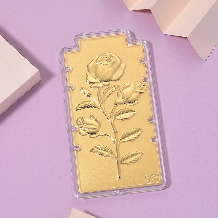 Set of 2 - 24K Yellow Gold (99.9% Purity) Rose Flower Embossed Foil 221297939 2