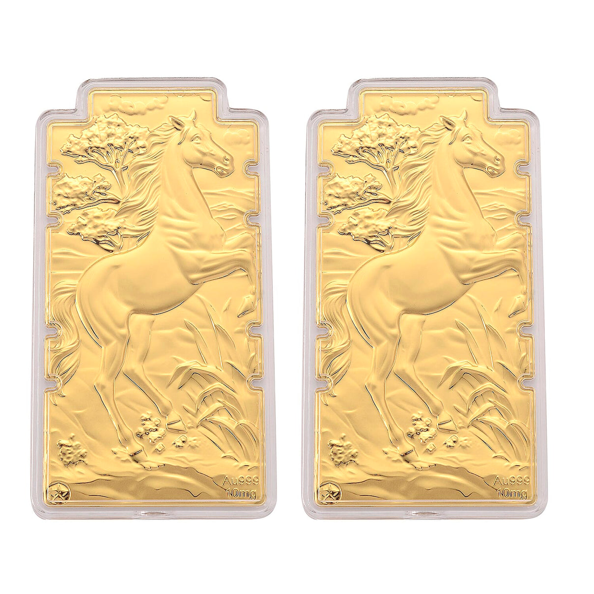 Set of 2 - 24K Yellow Gold (99.9% Purity) Large Horse Embossed Treasure - Symbolising Energy, Success &amp; Freedom 221297940 0