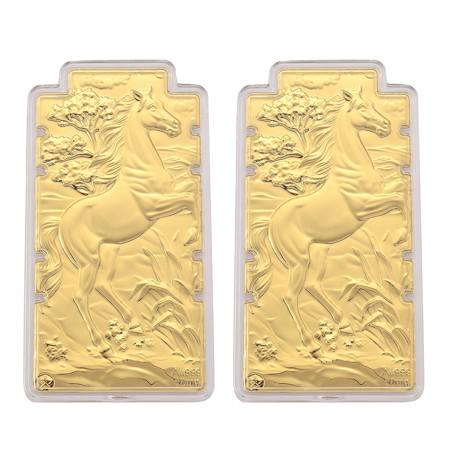 Set of 2 - 24K Yellow Gold (99.9% Purity) Large Horse Embossed Treasure - Symbolising Energy, Success &amp; Freedom 221297940 0