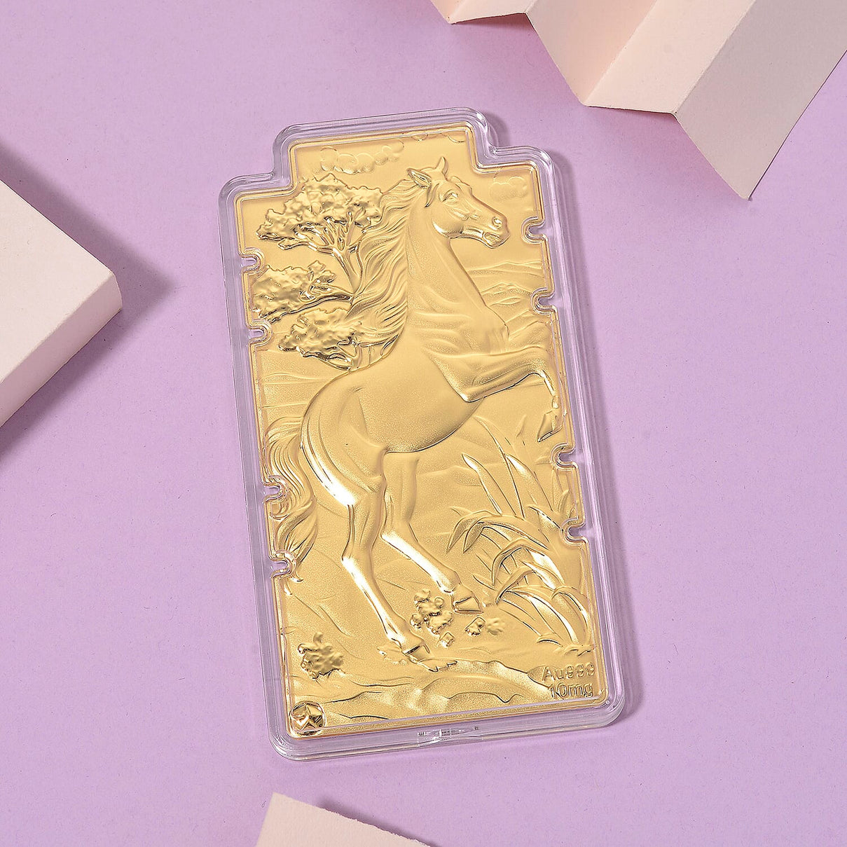 Set of 2 - 24K Yellow Gold (99.9% Purity) Large Horse Embossed Treasure - Symbolising Energy, Success &amp; Freedom 221297940 1