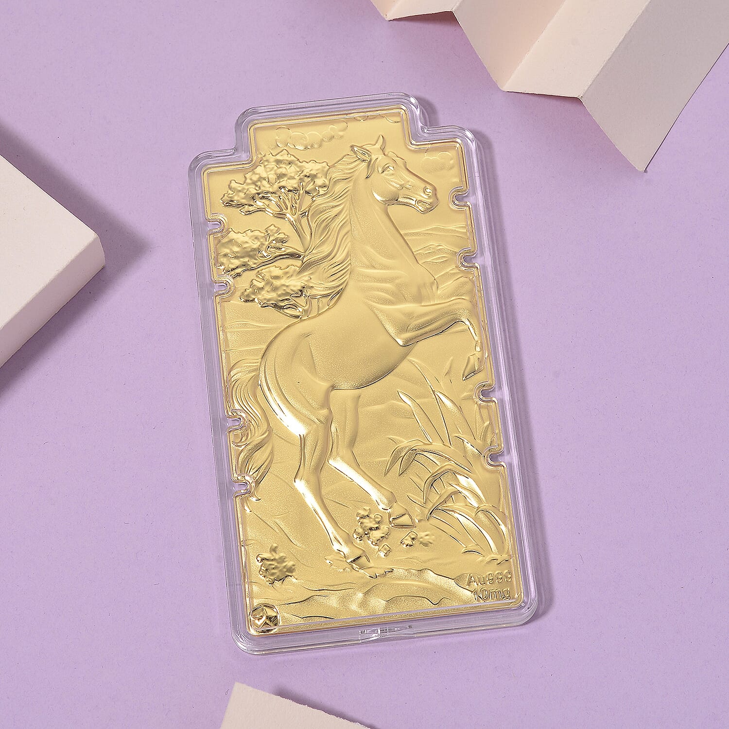 Set of 2 - 24K Yellow Gold (99.9% Purity) Large Horse Embossed Treasure - Symbolising Energy, Success &amp; Freedom 221297940 1