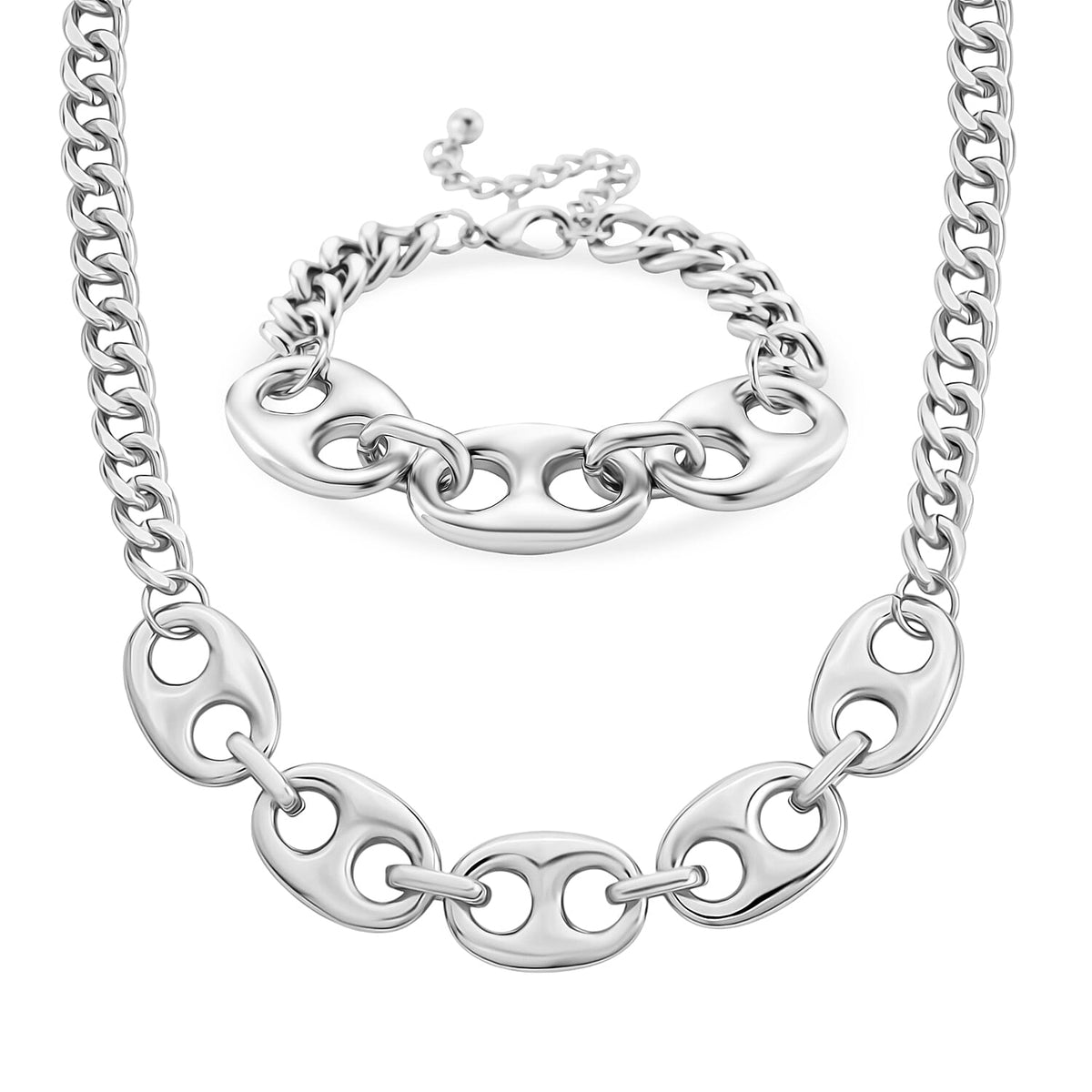 Designer Nautical Link Necklace and Bracelet (Size - 20-2 Inch Ext) 221297968 0