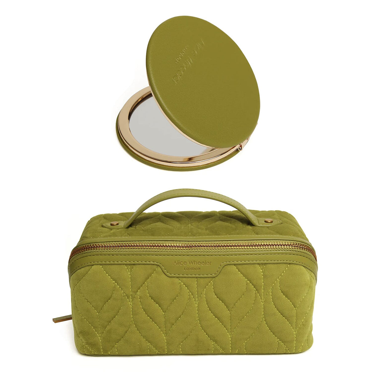 Alice Wheeler London Luxury Velvet Quilted Vanity Bag with FREE Round Compact Mirror - Green 221298106 0