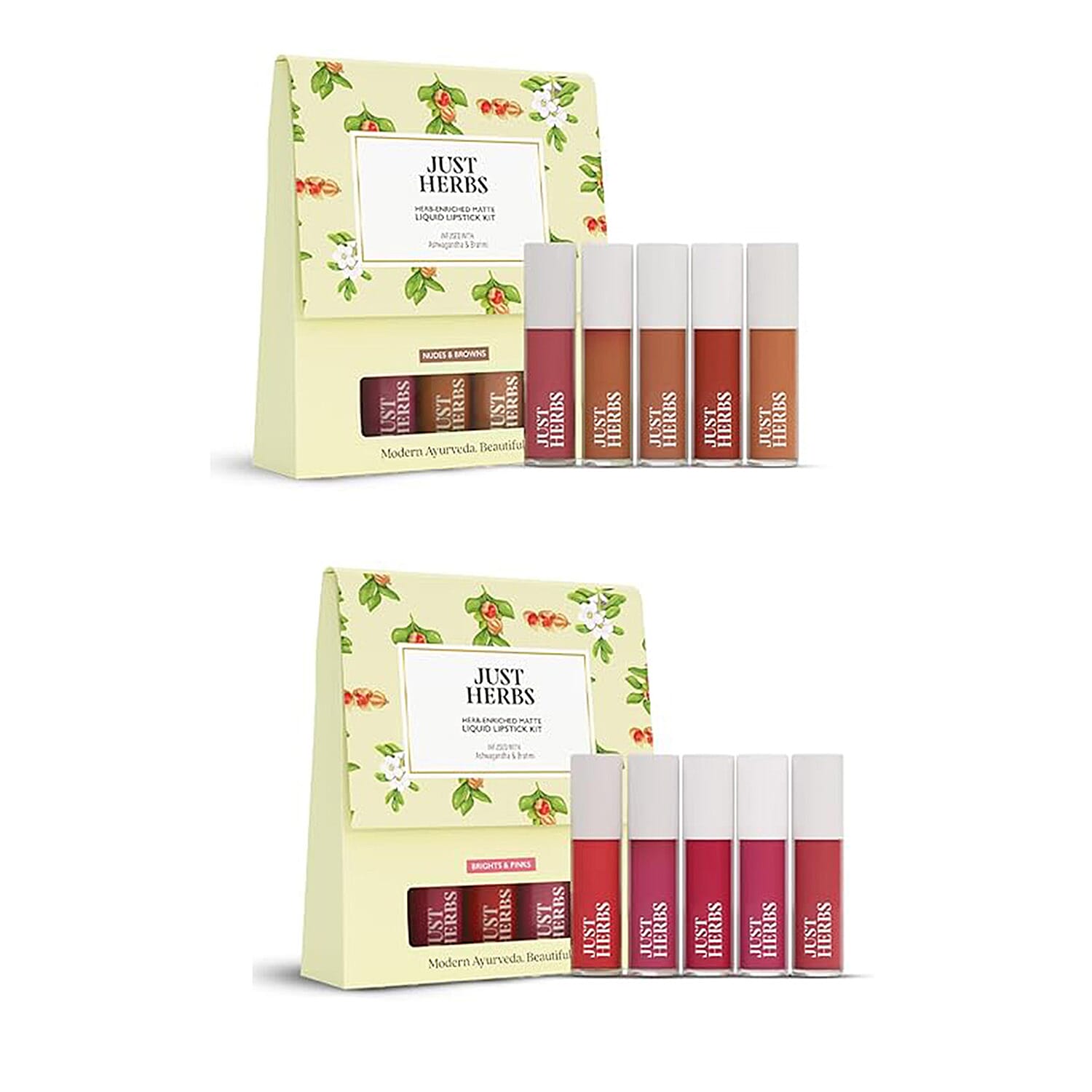 Just Herbs- Set of 10 - Ayurvedic Liquid Matte Finish Lipstick Kit - Pinks and Browns 221298336 0