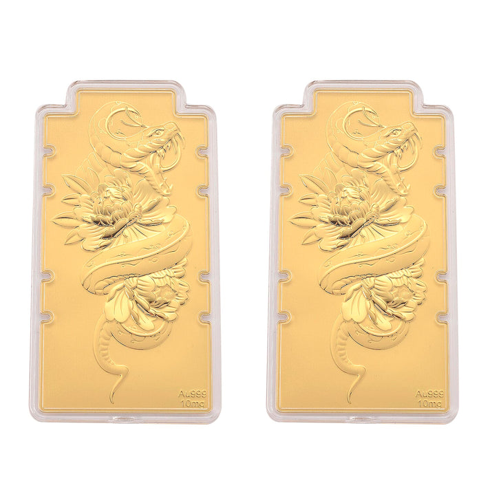 Set of 2 - 24K Yellow Gold (99.9% Purity) Large Snake Embossed Treasure - Symbolizing Wisdom, Transformation &amp; Renewal 221298381 1