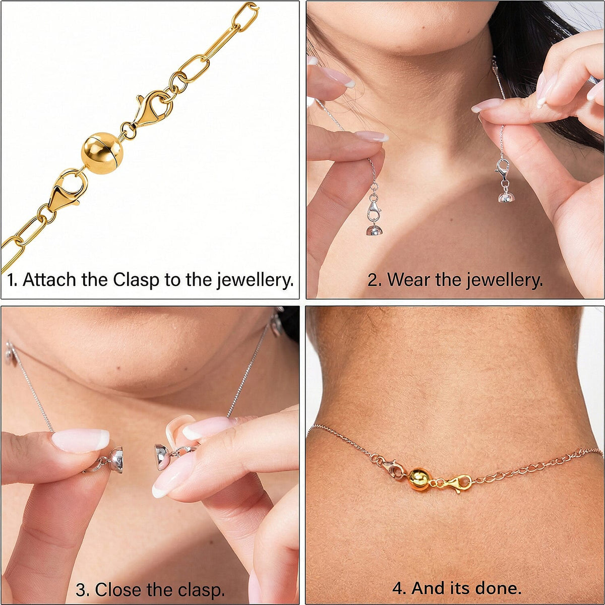 Set of 3 - Round Shape Magnetic Lock with Lobster Clasp in Rhodium Overlay Sterling Silver 221298401 1