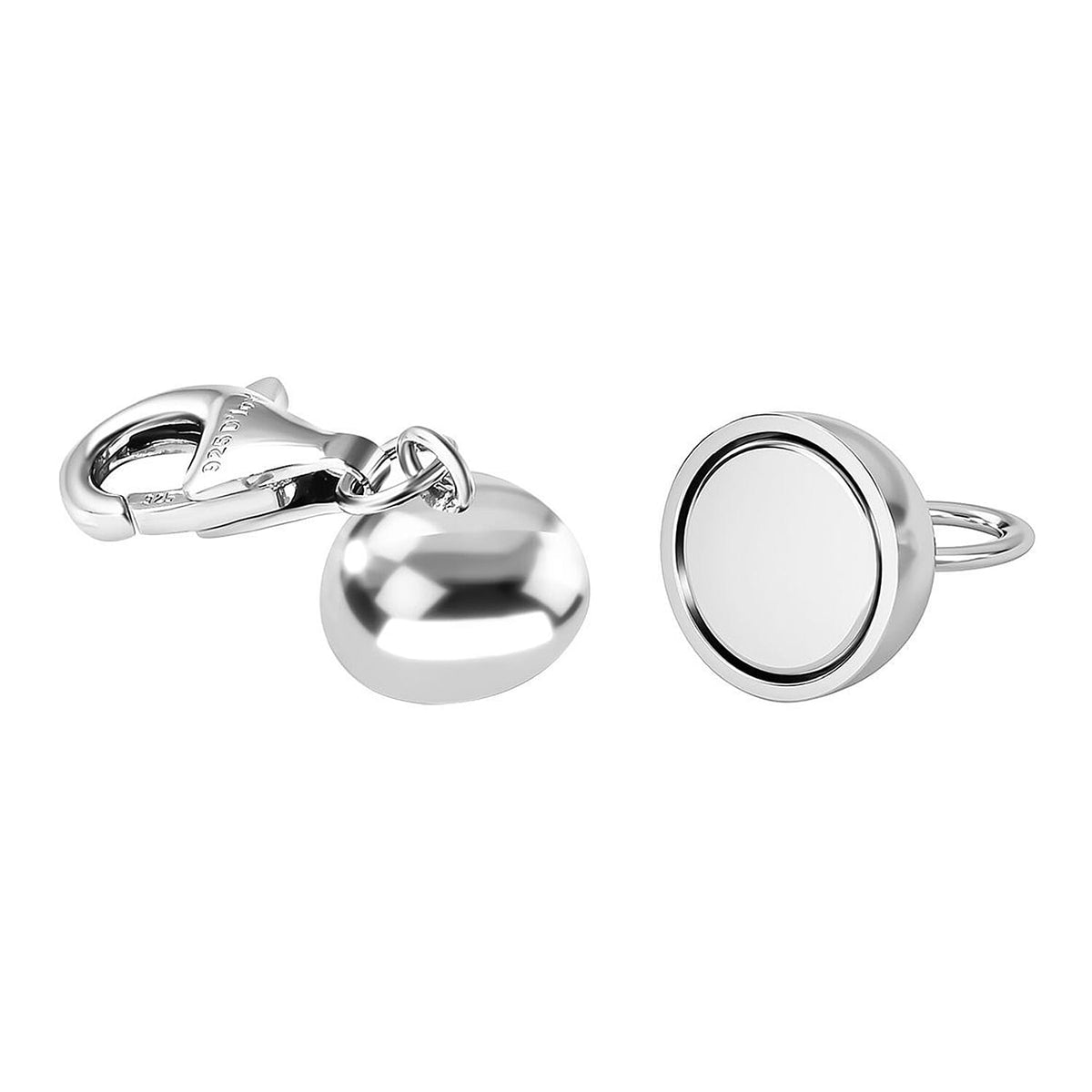 Set of 3 - Round Shape Magnetic Lock with Lobster Clasp in Rhodium Overlay Sterling Silver 221298401 5