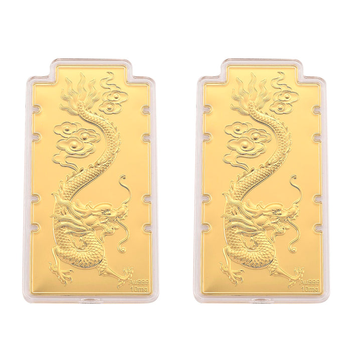 Set of 2 - 24K Yellow Gold (99.9% Purity) Large Dragon Embossed Treasure - Symbolizing Power, Protection &amp; Prosperity (100 x 50 MM) 221298404 1