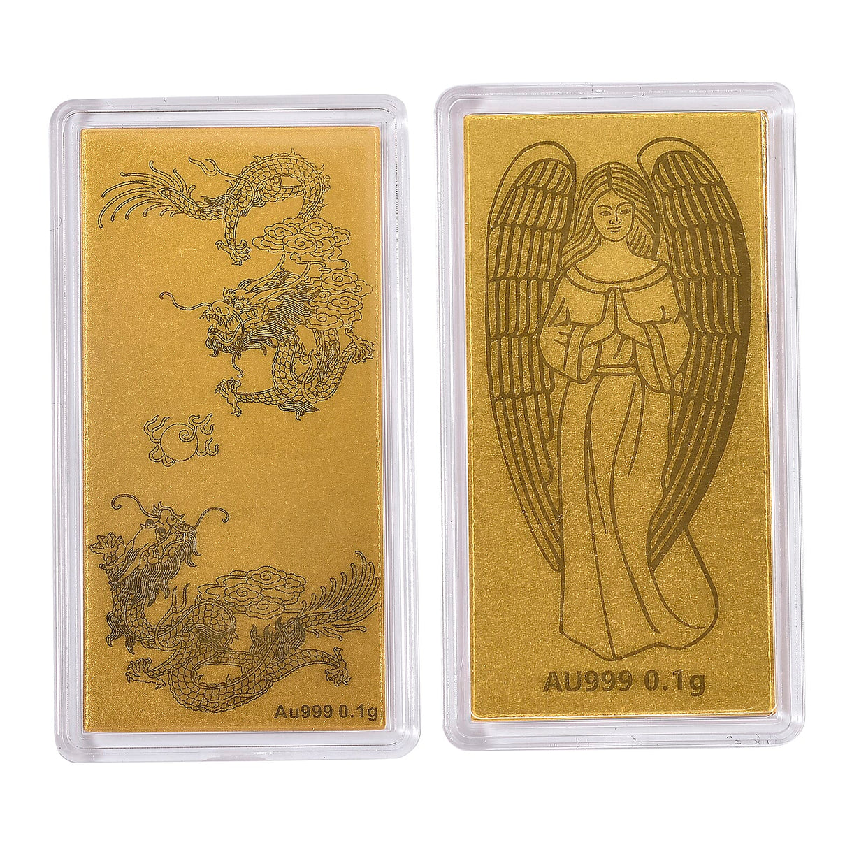 Set of 2 - 24K Yellow Gold (99.99% Purity) Embossed Dragon &amp; Angel Pattern Collectables 221301969 0