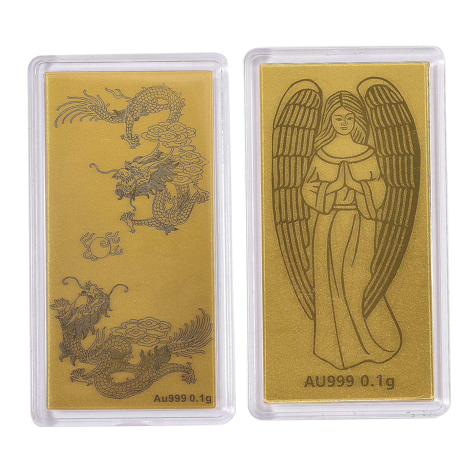 Set of 2 - 24K Yellow Gold (99.99% Purity) Embossed Dragon &amp; Angel Pattern Collectables 221301969 0
