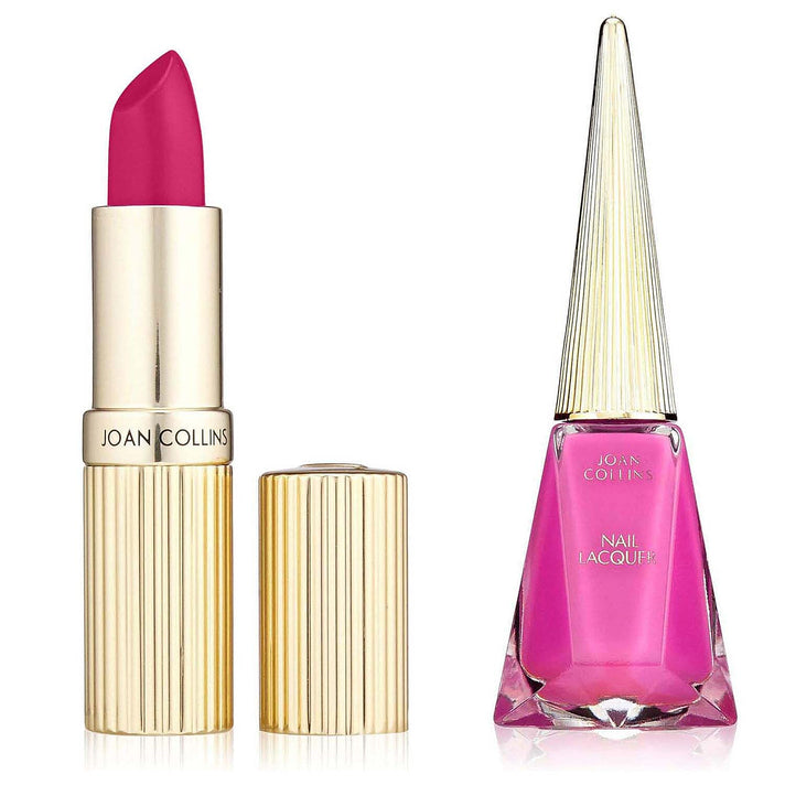 Joan Collins COMPACT DUO - Lipstick &amp; Powder - FONTAINE (Hot Pink) with FREE Nail Polish 221306593 1