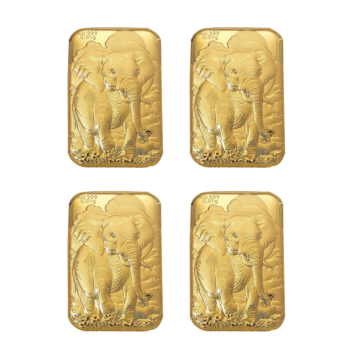 Set of Four 24K Yellow Gold Essential Piece (99.99% Gold Purity)-Elephant Embossed Collectable 221307192 0