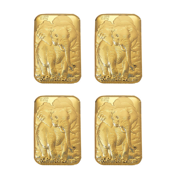 Set of Four 24K Yellow Gold Essential Piece (99.99% Gold Purity)-Elephant Embossed Collectable 221307192 1