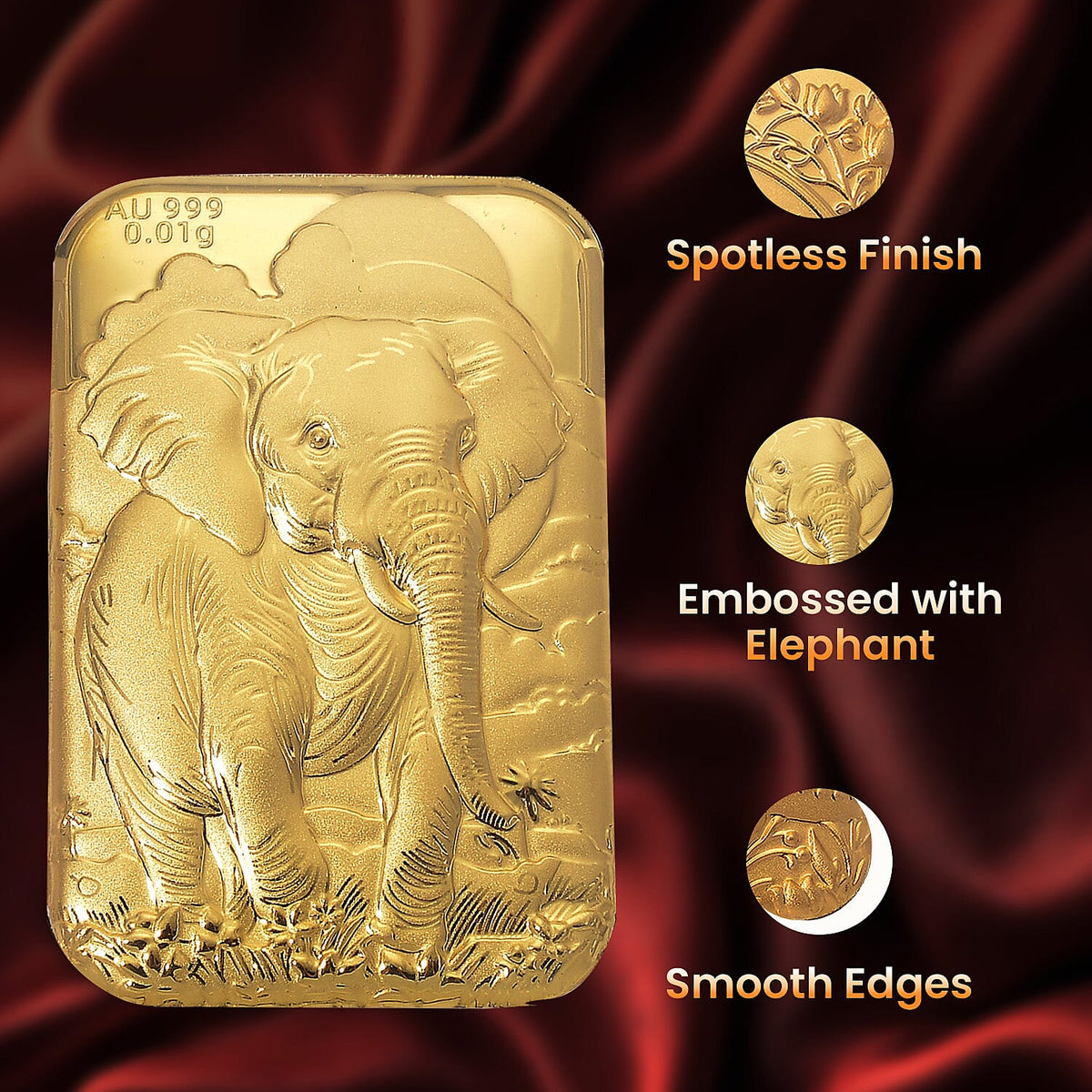 Set of Four 24K Yellow Gold Essential Piece (99.99% Gold Purity)-Elephant Embossed Collectable 221307192 2