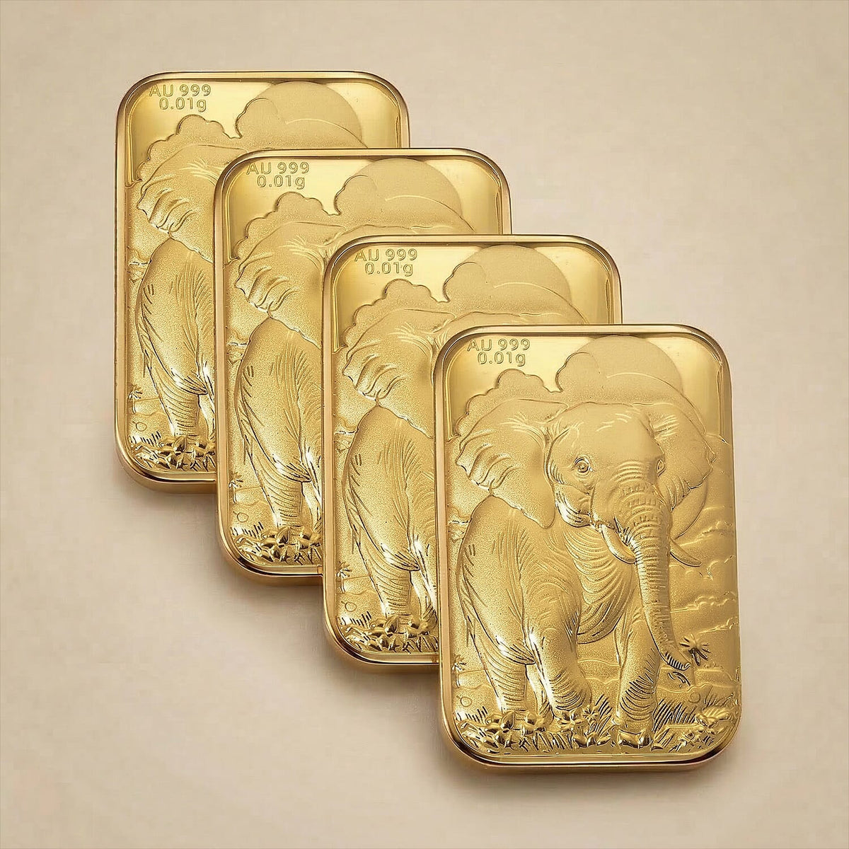 Set of Four 24K Yellow Gold Essential Piece (99.99% Gold Purity)-Elephant Embossed Collectable 221307192 3