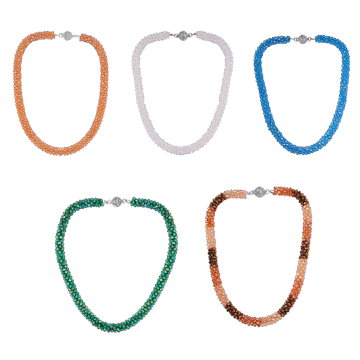 Set of 5 Crystal Necklaces with Austrian Crystal Embellished Magnetic Clasp (Assorted Colours) 221309600 0