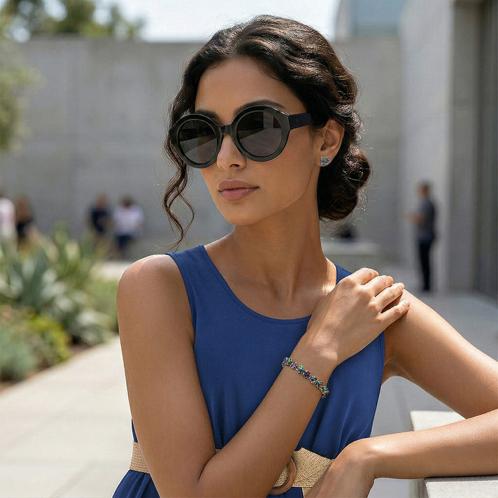 Shop the Look â€“ Navy Dress, Pearl &amp; Crystal Jewellery Set with Black Sunglasses 221309605 2