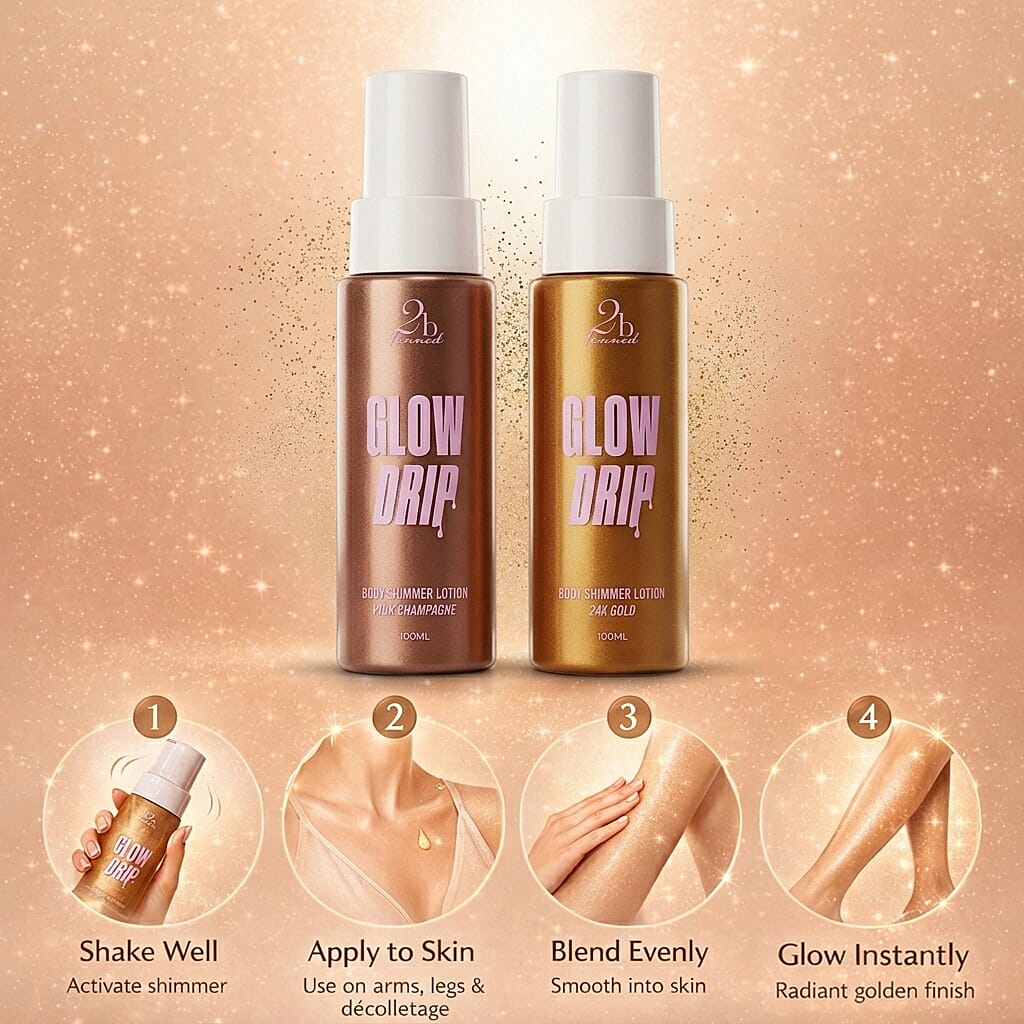 Set of 2 2bTanned Glow Drip â€“ 24K Gold &amp; Pink Champagne (100ml Each) 221309652 7