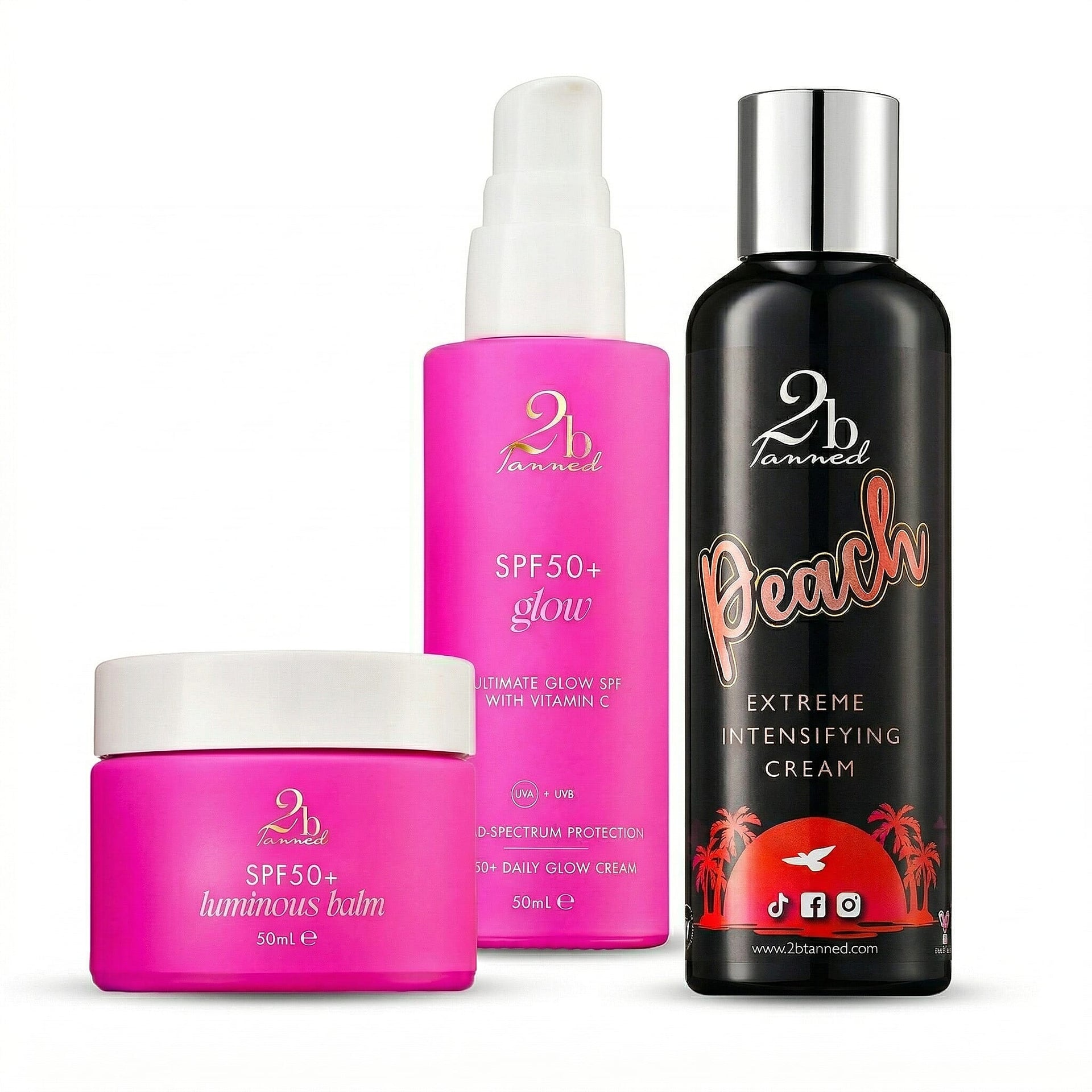 Set of 3 2bTanned â€“ Extreme Intensifying Cream Peach (200ml), SPF50 Glow (50ml) &amp; SPF50 Luminous Balm (50ml) 221309655 0