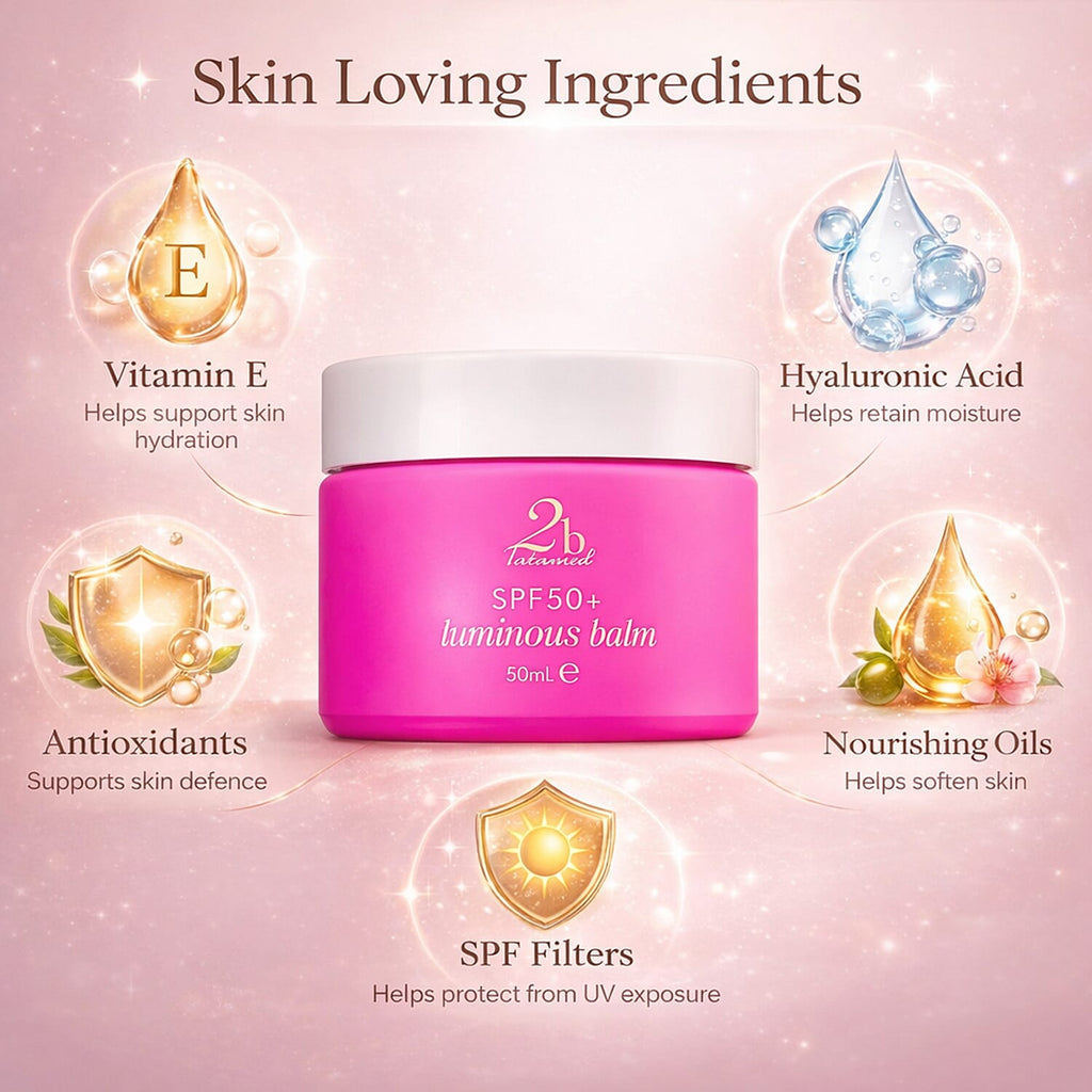 Set of 3 2bTanned – Extreme Intensifying Cream Peach (200ml), SPF50 Glow (50ml) & SPF50 Luminous Balm (50ml).