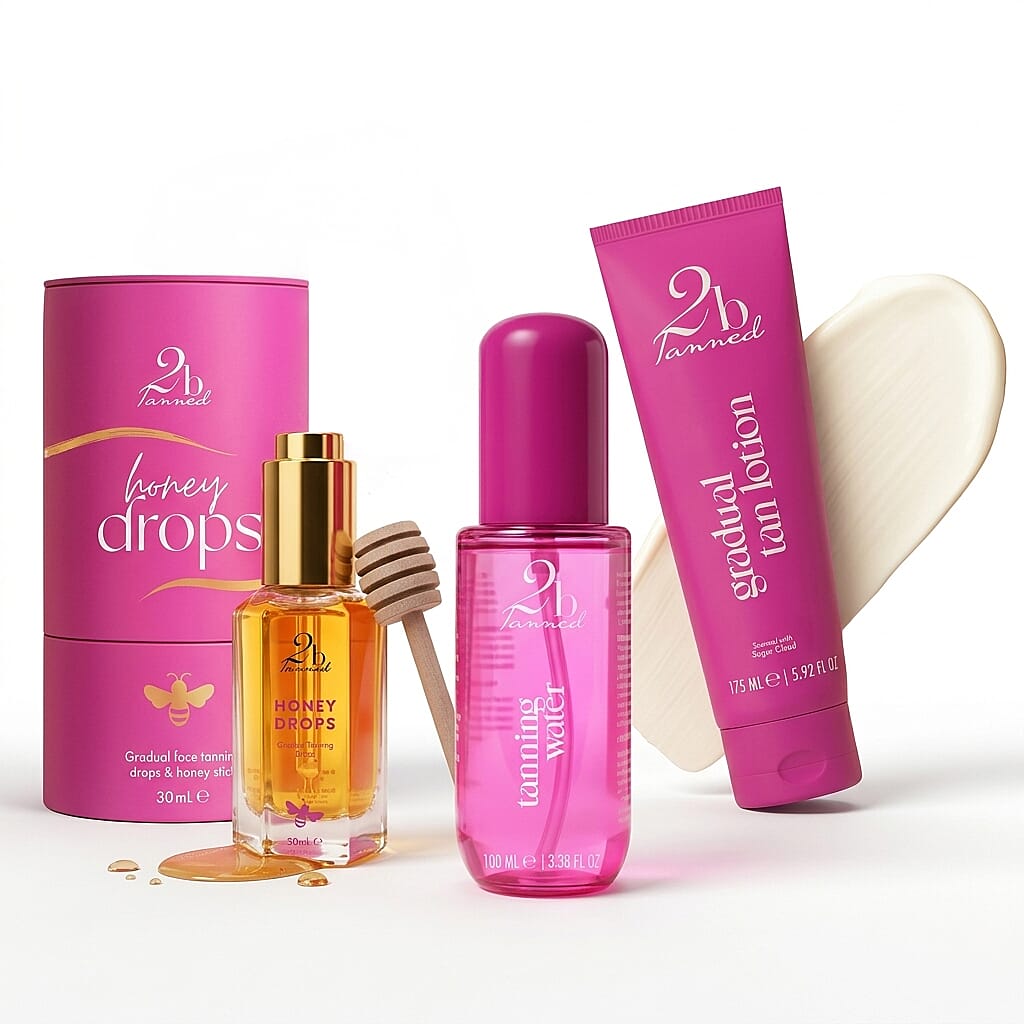 Set of 3 2bTanned â€“ Gradual Tanning Lotion (175ml), Self Tanning Water (100ml) &amp; Honey Drops for Self Tanning (50ml) 221309656 0