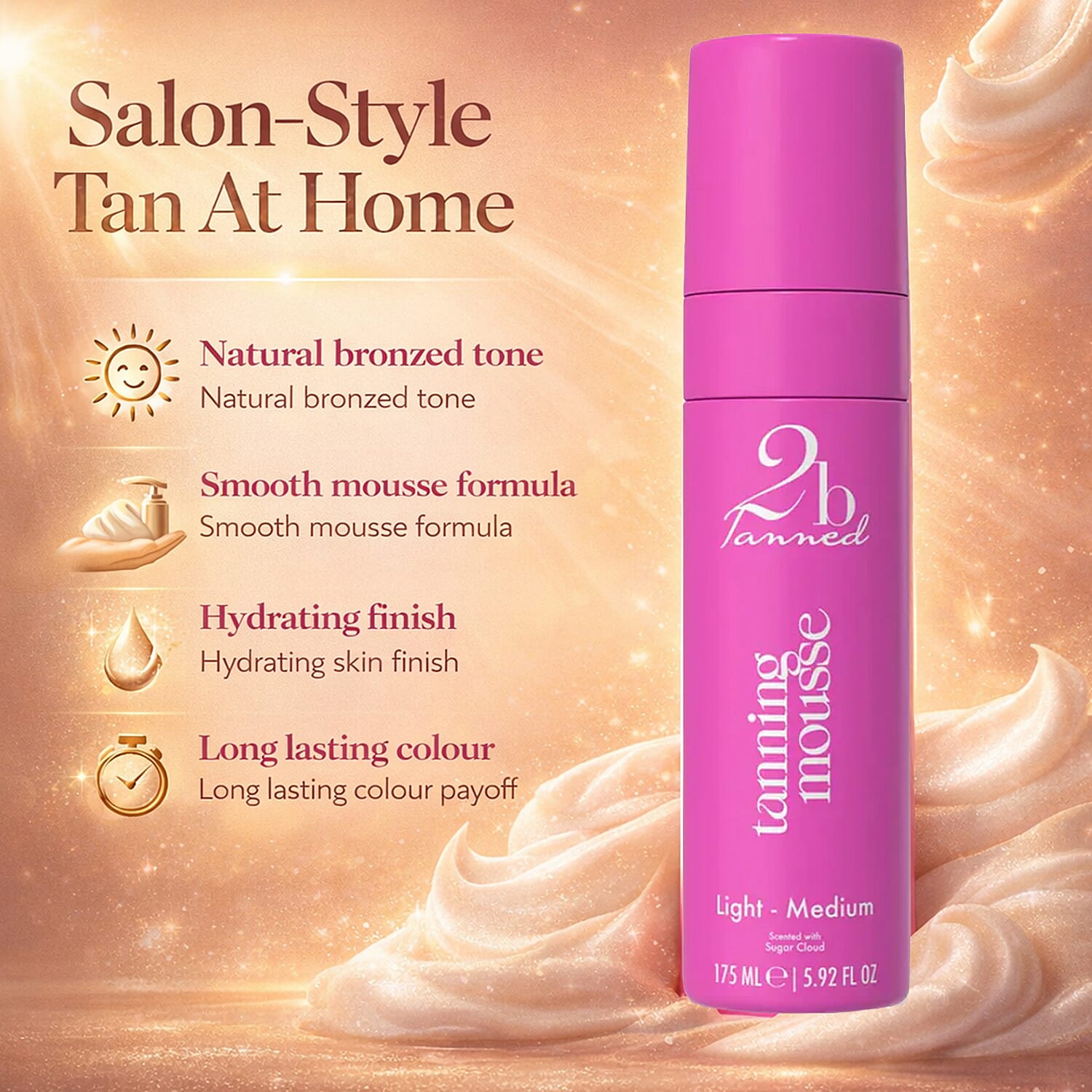 Set of 3 2bTanned â€“ Self Tanning Mousse Light to Medium (175ml), Glow Drip 24K Gold (100ml) &amp; Extreme Intensifying Cream Peach (200ml) 221309657 1