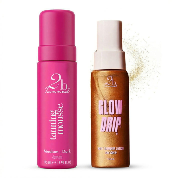 Set of 2 2bTanned â€“ Self Tanning Mousse Medium to Dark (175ml) &amp; Glow Drip 24K Gold (100ml) 221309659 1