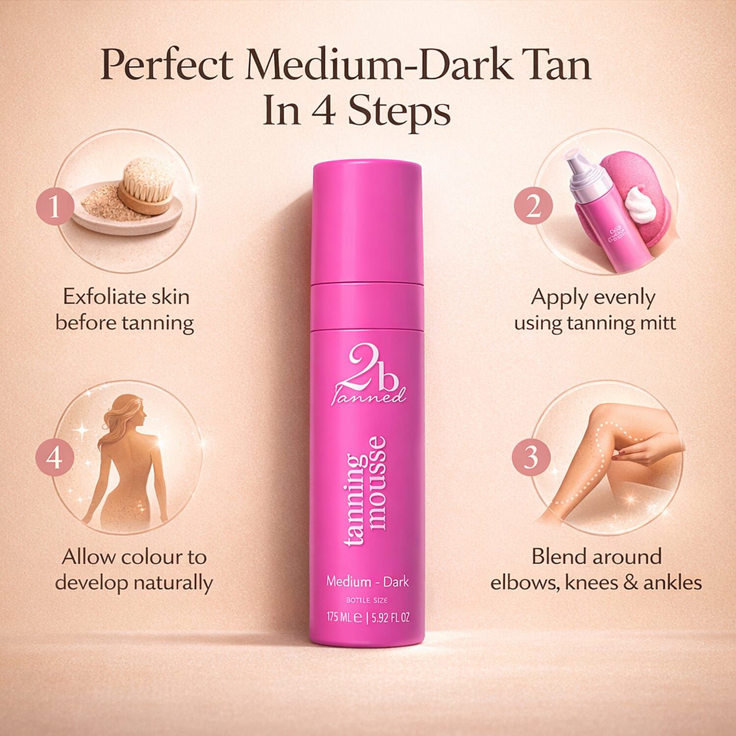 Set of 2 2bTanned â€“ Self Tanning Mousse Medium to Dark (175ml) &amp; Glow Drip 24K Gold (100ml) 221309659 3