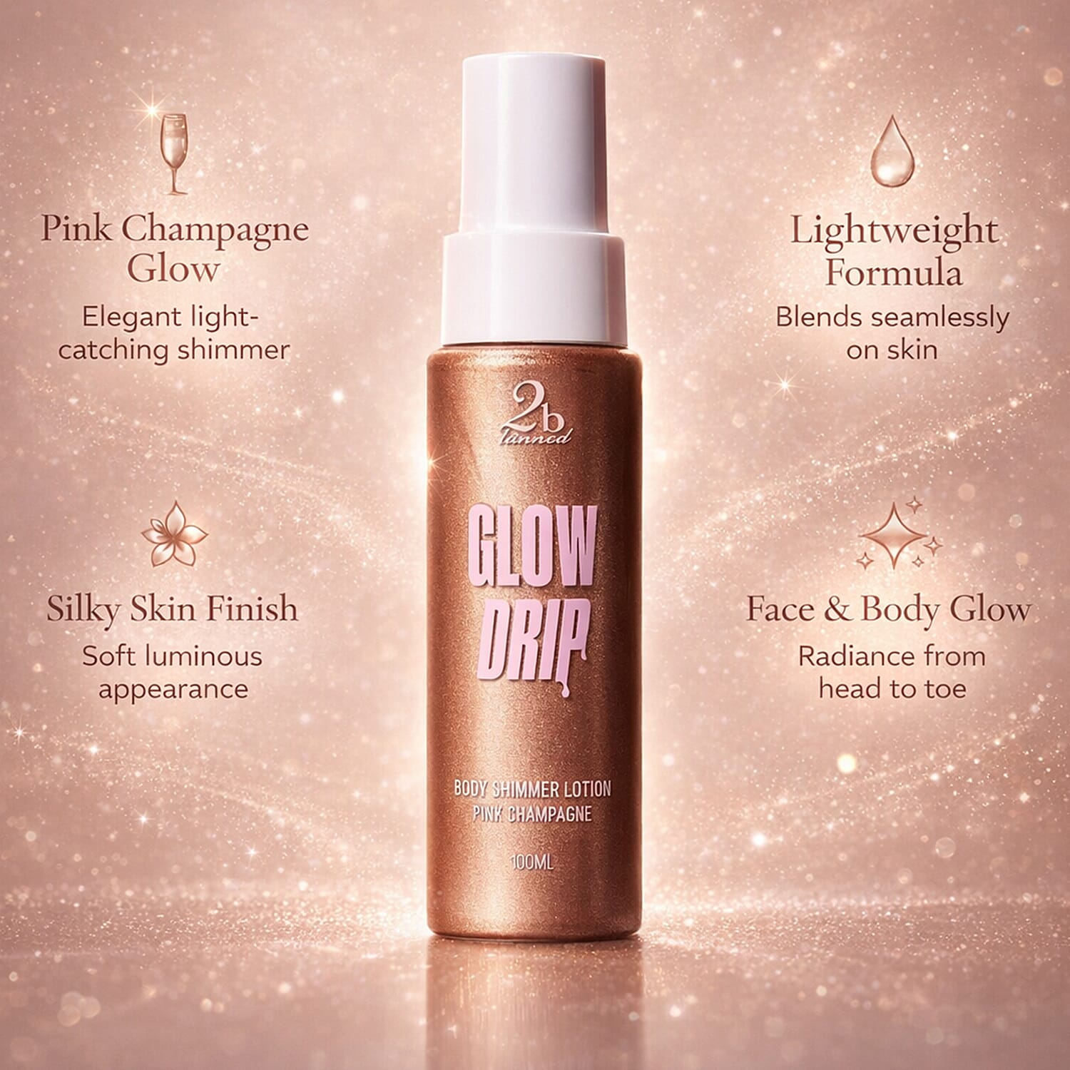 Set of 2 2bTanned â€“ Self Tanning Mousse Light to Medium (175ml) &amp; Glow Drip Pink Champagne (100ml) 221309660 4