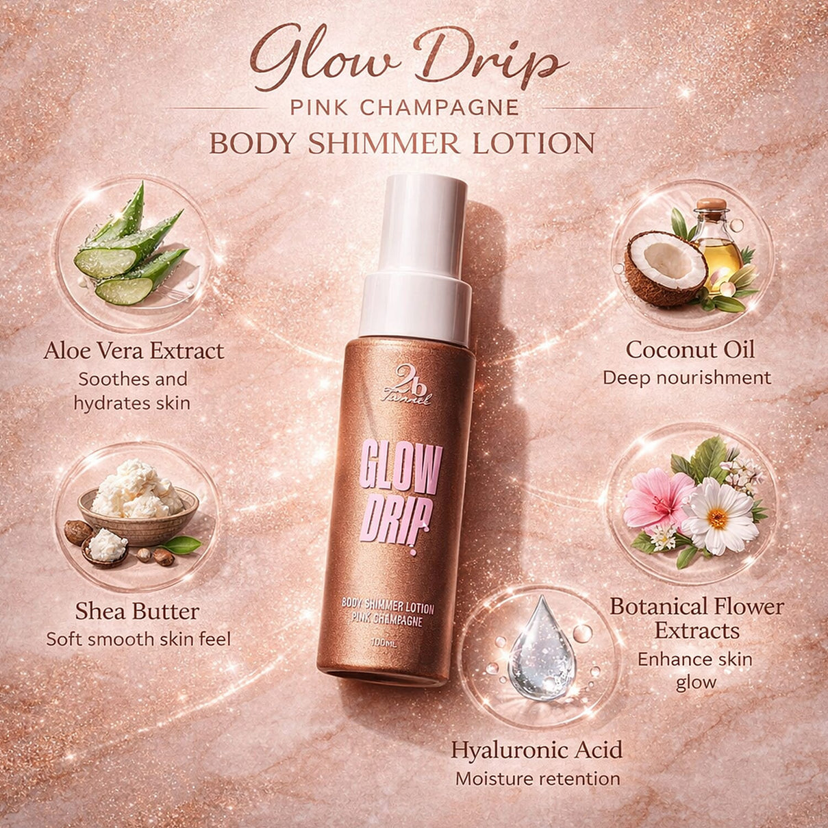 Set of 2 2bTanned â€“ Self Tanning Mousse Light to Medium (175ml) &amp; Glow Drip Pink Champagne (100ml) 221309660 6