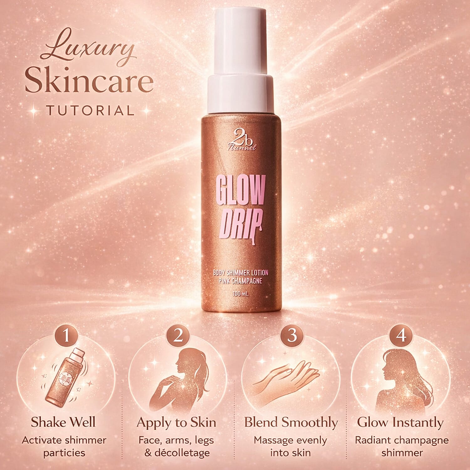 Set of 2 2bTanned â€“ Self Tanning Mousse Light to Medium (175ml) &amp; Glow Drip Pink Champagne (100ml) 221309660 7