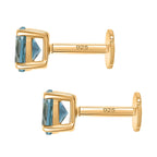 Poke Free Blue Topaz November Birthstone Solitaire Stud Earrings Bundle in 18K Vermeil Yellow Gold Plated & Rhodium Overlay Sterling Silver