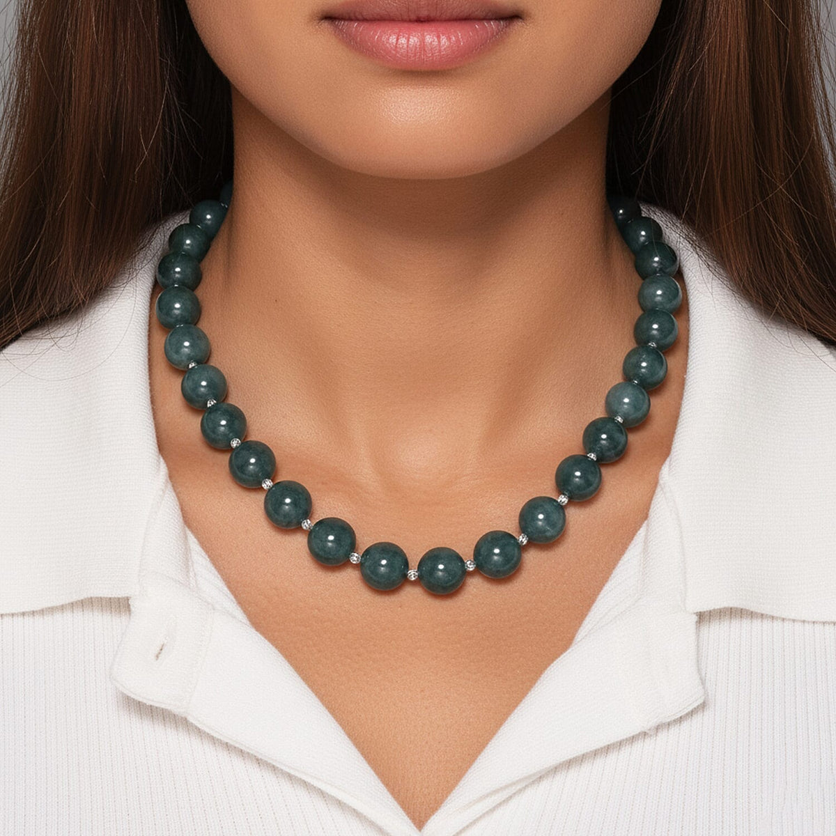 Set of 3 Natural Type A Olmec Jadeite Jade Drop Earrings, Bracelet and Necklace with Magnetic Clasp in Rhodium Overlay Sterling Silver 221312683 2