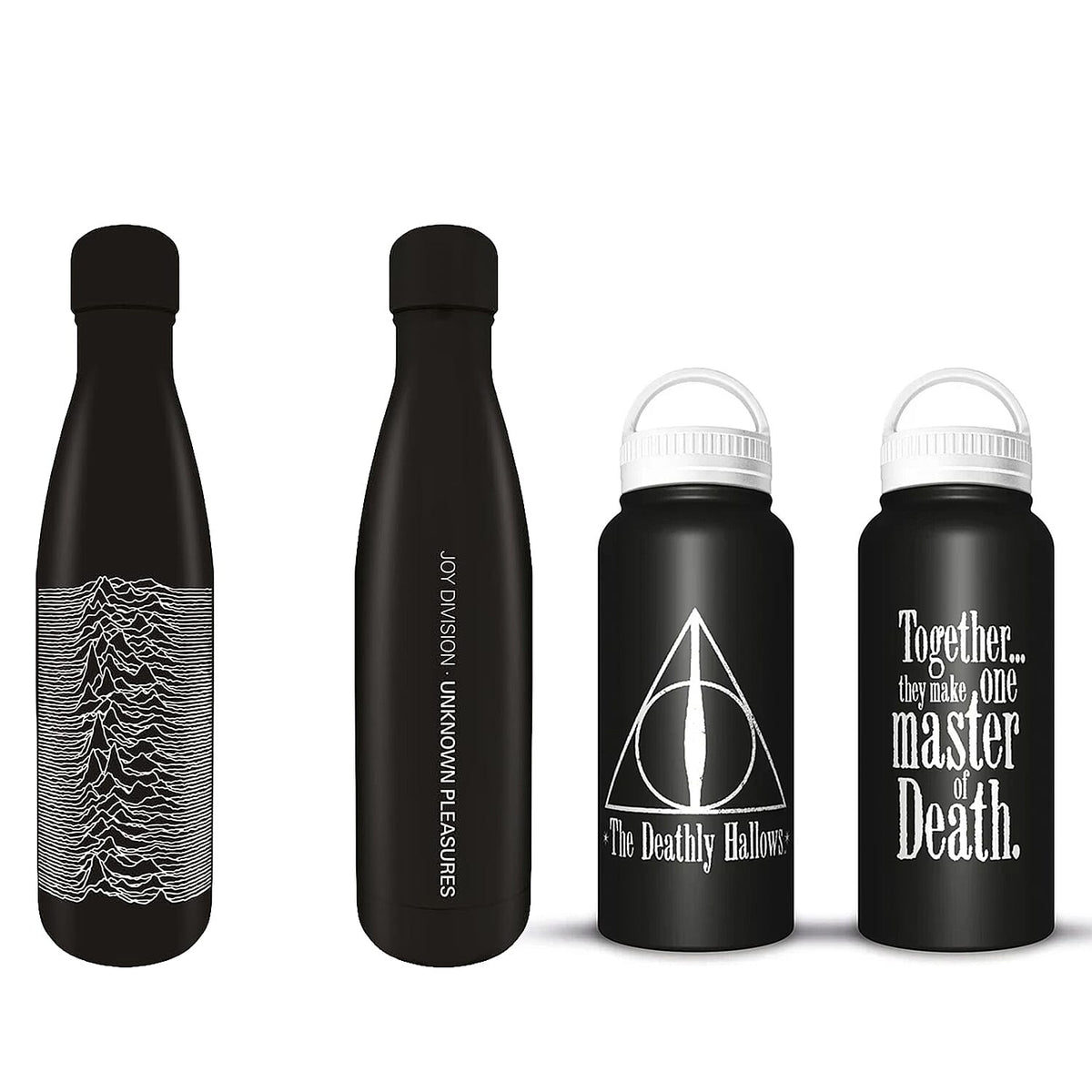 Set of 2 Joy Division Metal Drinks Stainless Steel Bottle &amp; Deathly Hallows Metal Flask 221312691 0