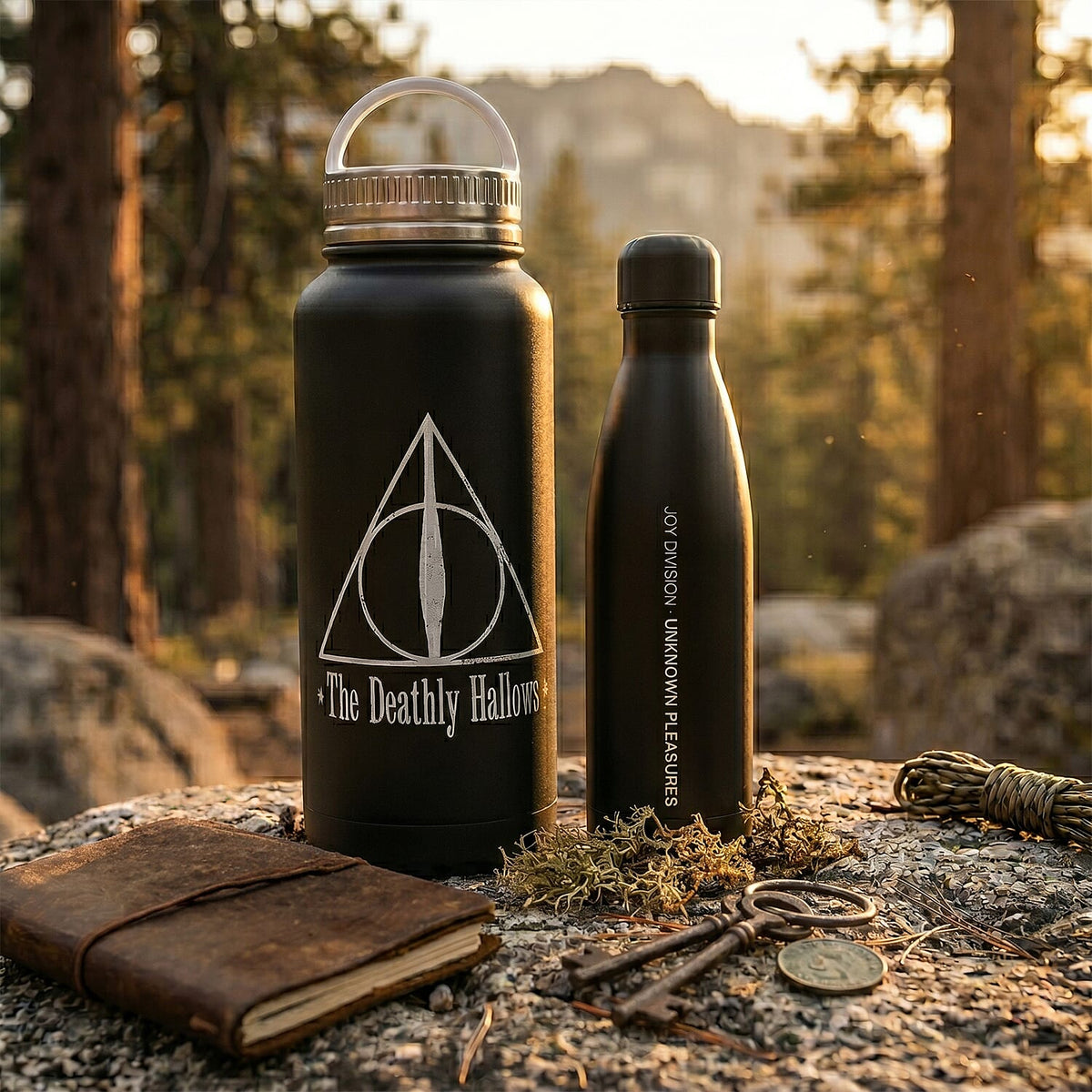 Set of 2 Joy Division Metal Drinks Stainless Steel Bottle &amp; Deathly Hallows Metal Flask 221312691 3