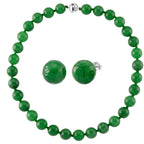 Set of 3 D'Joy Enhanced Green Jade Beads Stud Earring, Hoop Earring and Hand Knotted Beads Necklace (Size - 20) with Magnetic Clasp in Rhodium Overlay Sterling Silver