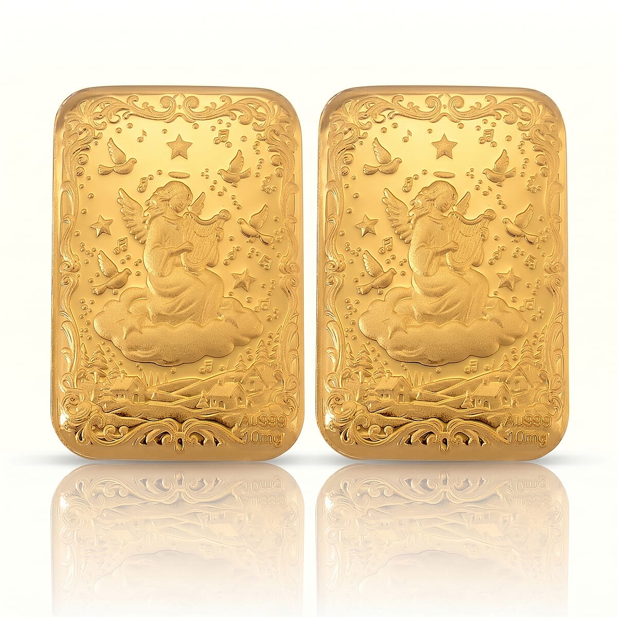 Set of 2 - 24K Yellow Gold (99.9% Purity) Angel Embossed Collectable (39.80 x 25.60 MM) (Each 10mg) 221315627 0