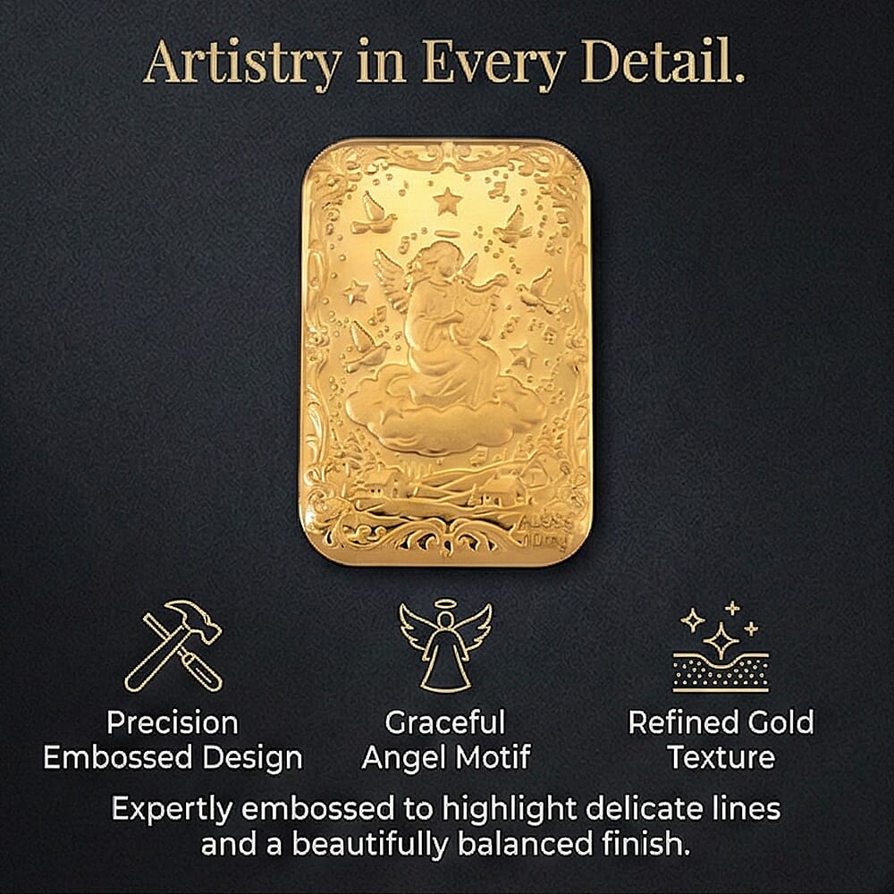 Set of 2 - 24K Yellow Gold (99.9% Purity) Angel Embossed Collectable (39.80 x 25.60 MM) (Each 10mg)