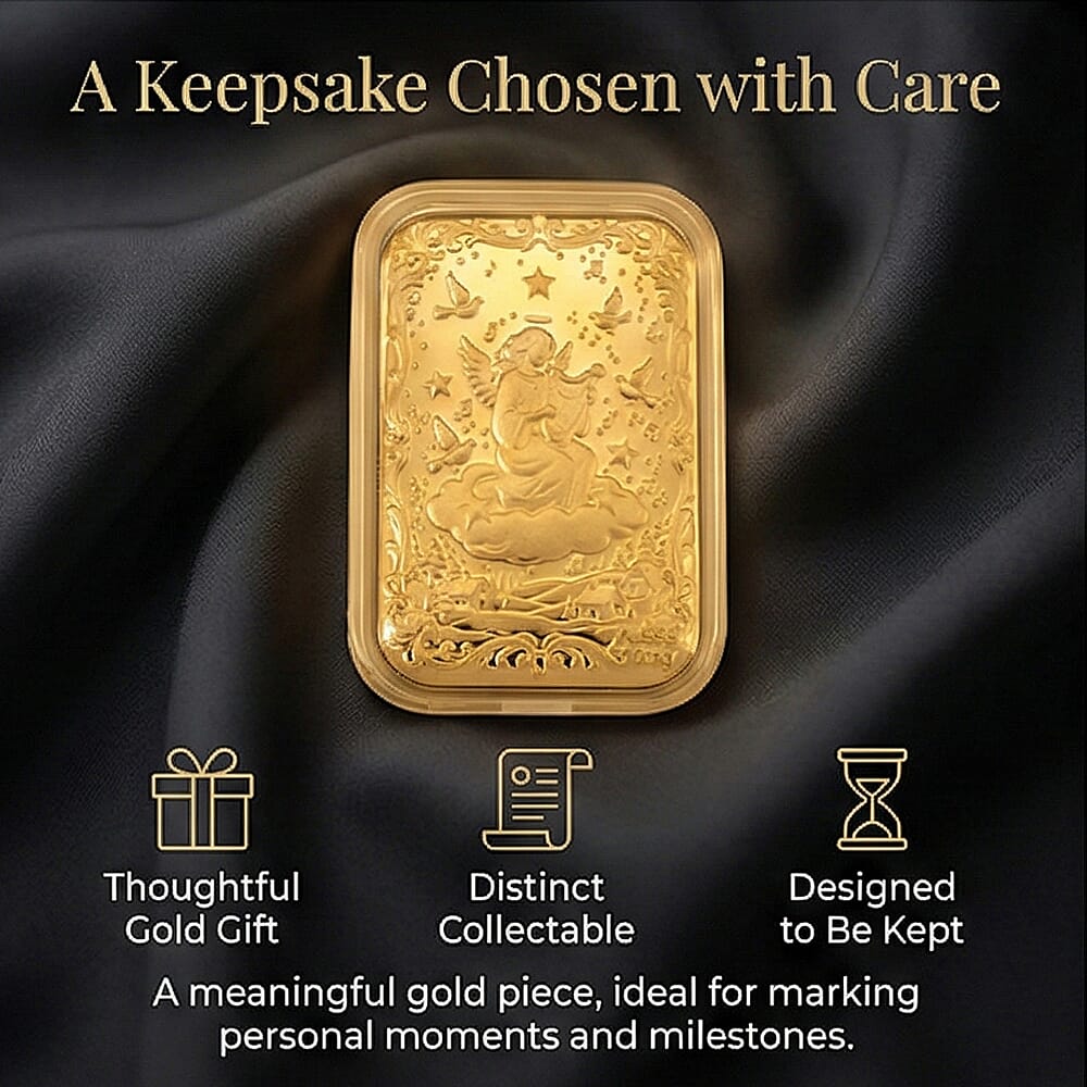 Set of 2 - 24K Yellow Gold (99.9% Purity) Angel Embossed Collectable (39.80 x 25.60 MM) (Each 10mg) 221315627 3