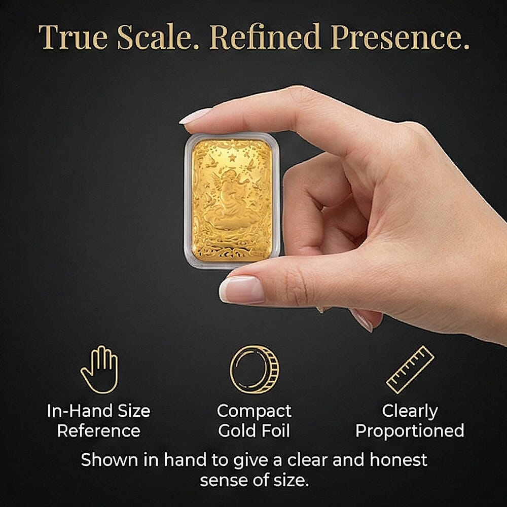 Set of 2 - 24K Yellow Gold (99.9% Purity) Angel Embossed Collectable (39.80 x 25.60 MM) (Each 10mg) 221315627 4