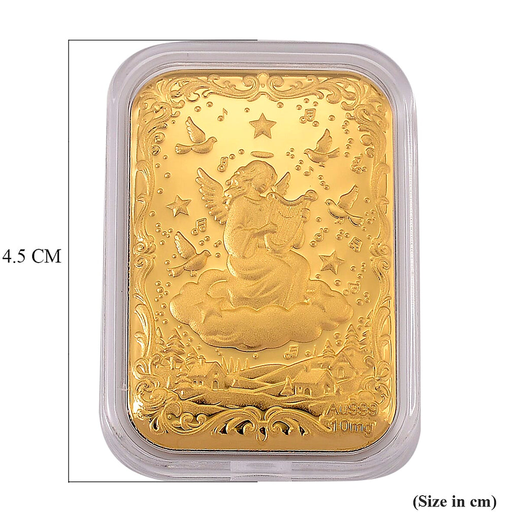 Set of 2 - 24K Yellow Gold (99.9% Purity) Angel Embossed Collectable (39.80 x 25.60 MM) (Each 10mg)