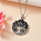EverTrue Set of Black Spinel Tree Of Life Earrings and Pendant with Chain (Size 20)