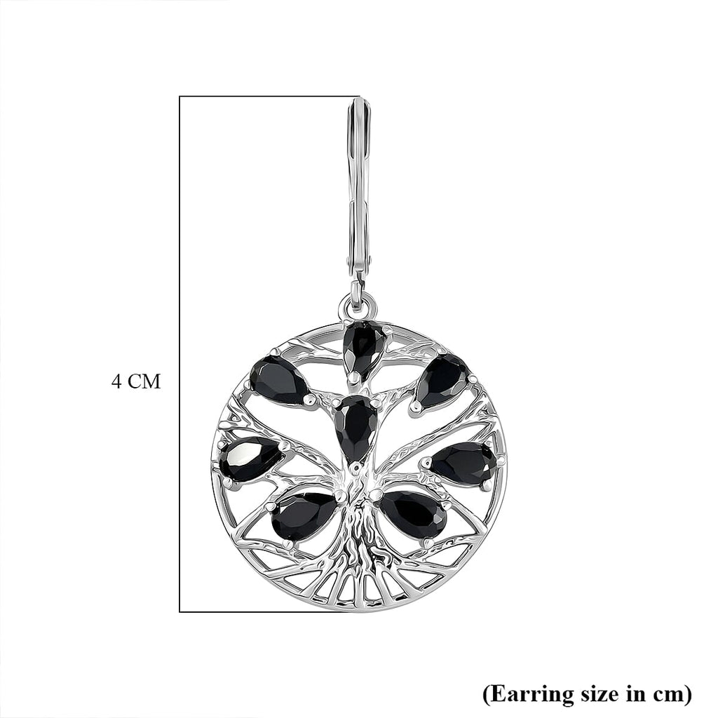 EverTrue Set of Black Spinel Tree Of Life Earrings and Pendant with Chain (Size 20)