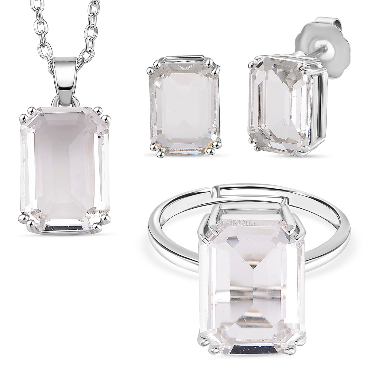 Austrian Crystal Set - Solitaire Adjustable Ring, Earrings, and Pendant with Chain 221317270 0