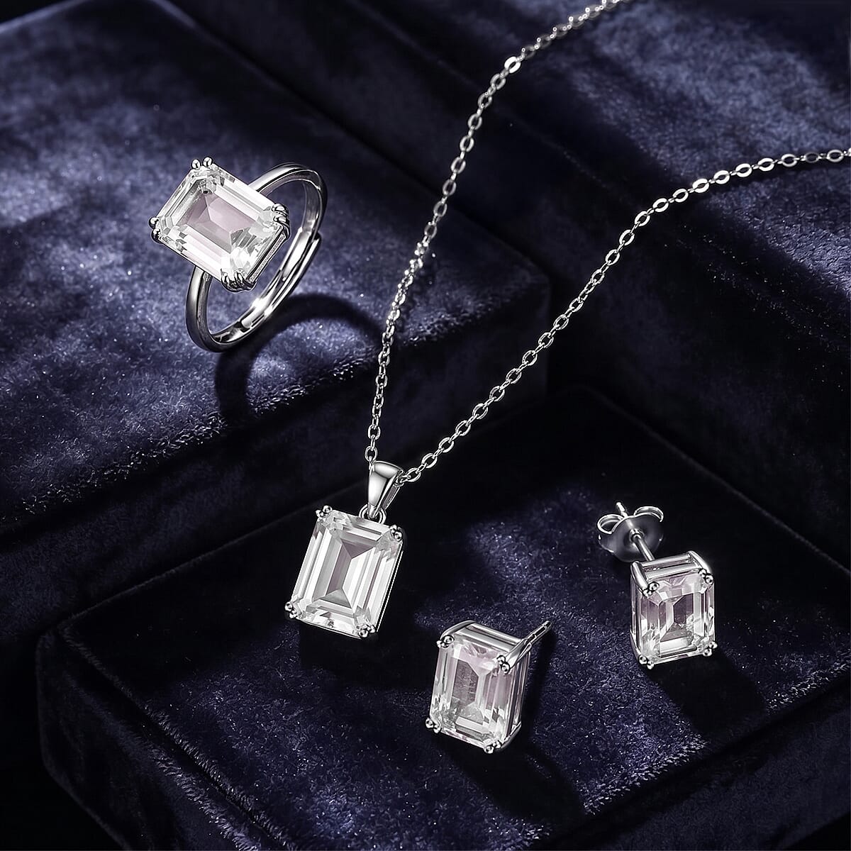 Austrian Crystal Set - Solitaire Adjustable Ring, Earrings, and Pendant with Chain 221317270 2