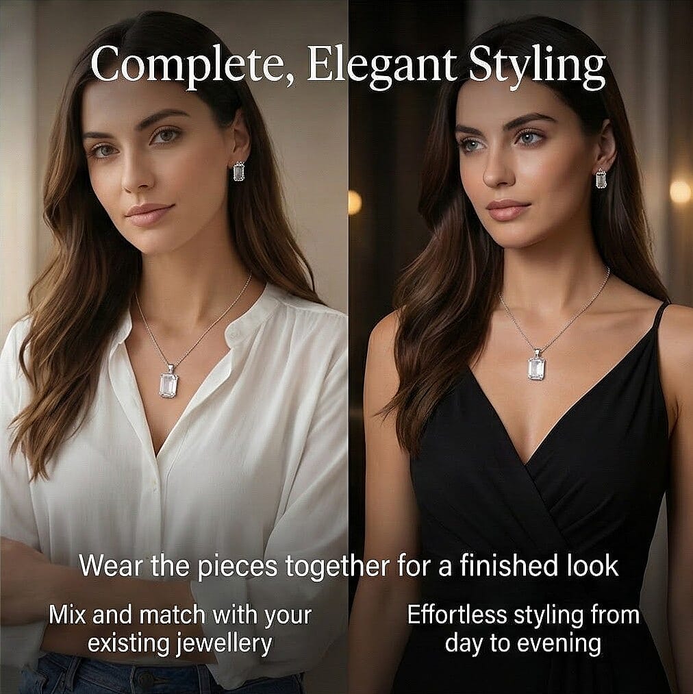 Austrian Crystal Set - Solitaire Adjustable Ring, Earrings, and Pendant with Chain