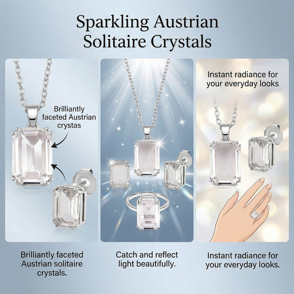 Austrian Crystal Set - Solitaire Adjustable Ring, Earrings, and Pendant with Chain 221317270 6