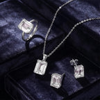 Austrian Crystal Set - Solitaire Adjustable Ring, Earrings, and Pendant with Chain