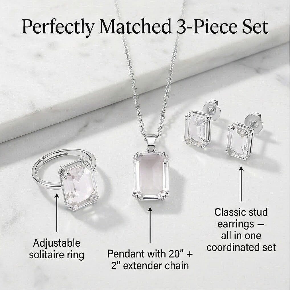 Austrian Crystal Set - Solitaire Adjustable Ring, Earrings, and Pendant with Chain 221317271 4